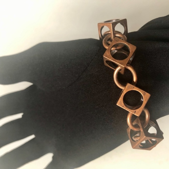 Cube & Circled Copper Chain Bracelet with Toggle - Picture 3 of 9